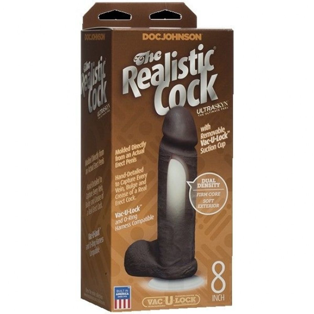 Фаллоимитатор реалистик на присоске с мошонкой Realistic Cock Vac-U-Lock, цвет темно-коричневый (Цвет: Коричневый)