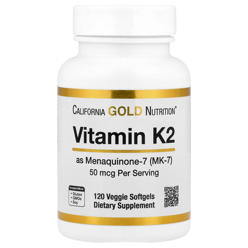 California Gold Nutrition, витамин K2 (в виде менахинона-7), 50 мкг, 120 растительных капсул