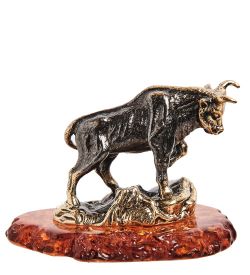 Народные промыслы AM-2711 Фигурка «Бык Брангус» (латунь, янтарь)