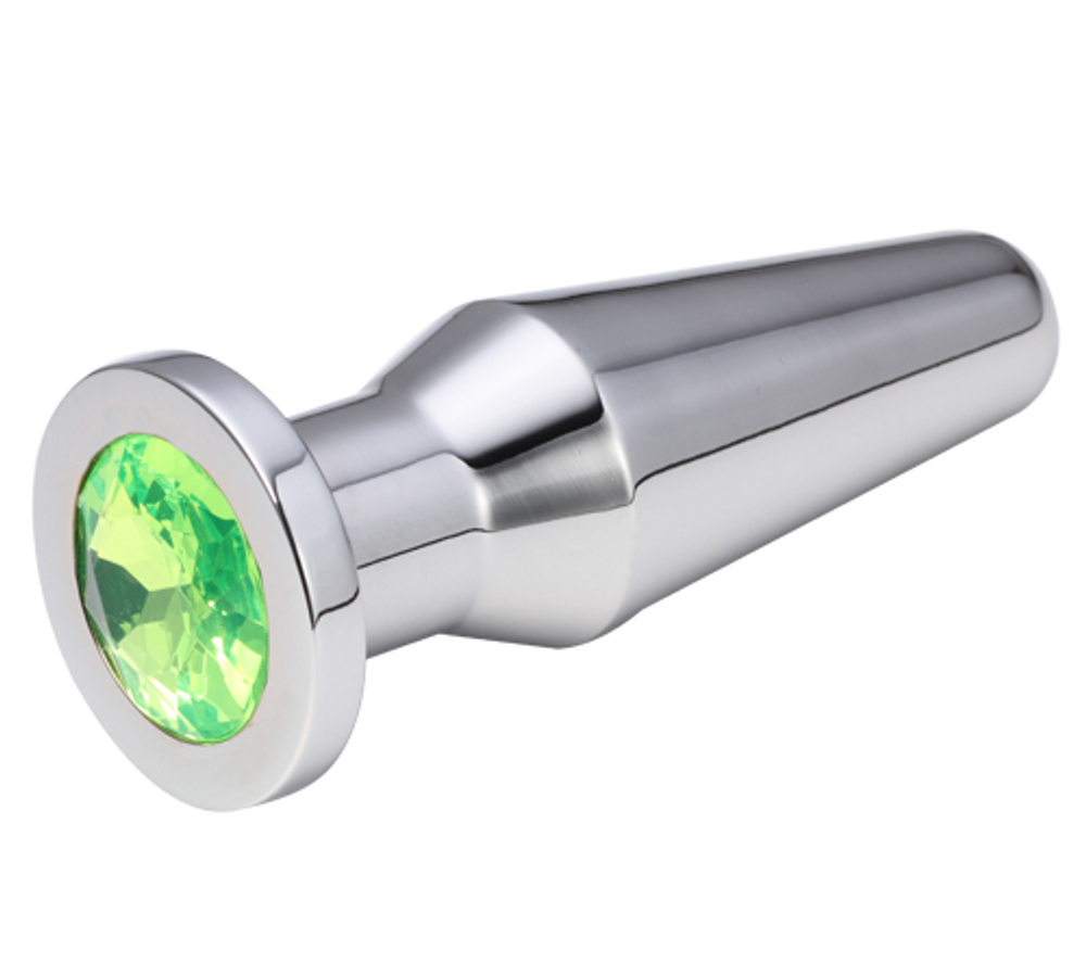 Серебристая втулка с светло-зелёным кристаллом - 10,2 см. (Цвет: салатовый)