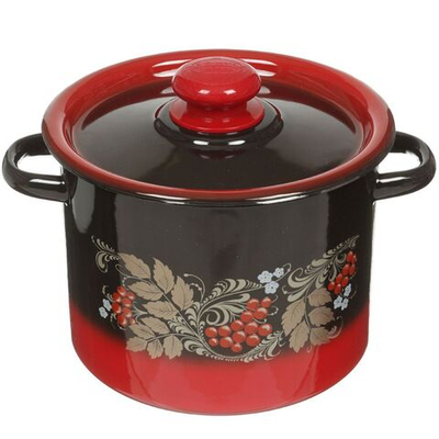 Кастрюля сталь, эмал, 3.5 л, с крыш, в асс, Сиб товары, С1612.38, красно-черная, индукц