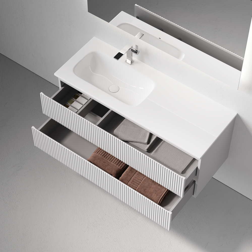 Тумба подвесная SANCOS Snob R левая 1195х445х500, c двумя ящиками оснащенными доводчиками, Bianco, арт.SNR120LW