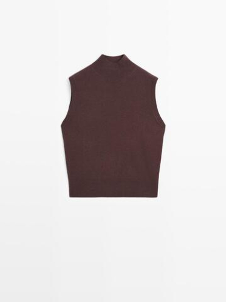 Massimo Dutti Трикотажный жилет из 100% кашемира, гранатовый