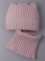 Шапка для девочки осенняя c ушками и снуд