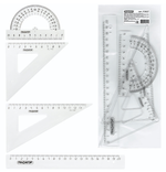 Набор чертежный средний, 4предм.: линейка 20см, 2 треугольника, транспортир, прозрачный (ПИФАГОР)