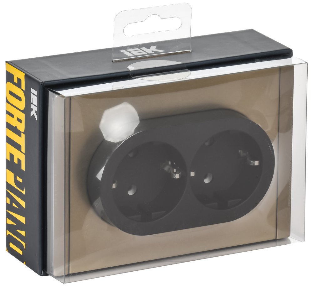 FORTE&PIANO Розетка 2-местная с заземлением без защитных шторок безвинтовое крепление 16А FP624M металл шампань IEK