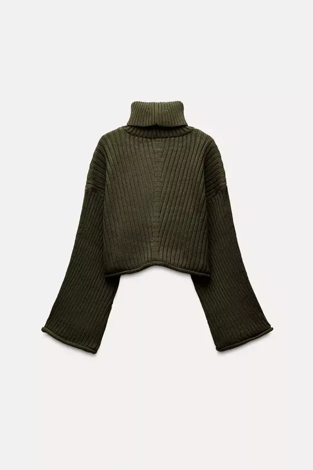 ZARA УКОРОЧЕННЫЙ СВИТЕР ИЗ РИФЛЕНОГО ТРИКОТАЖА, ХАКИ