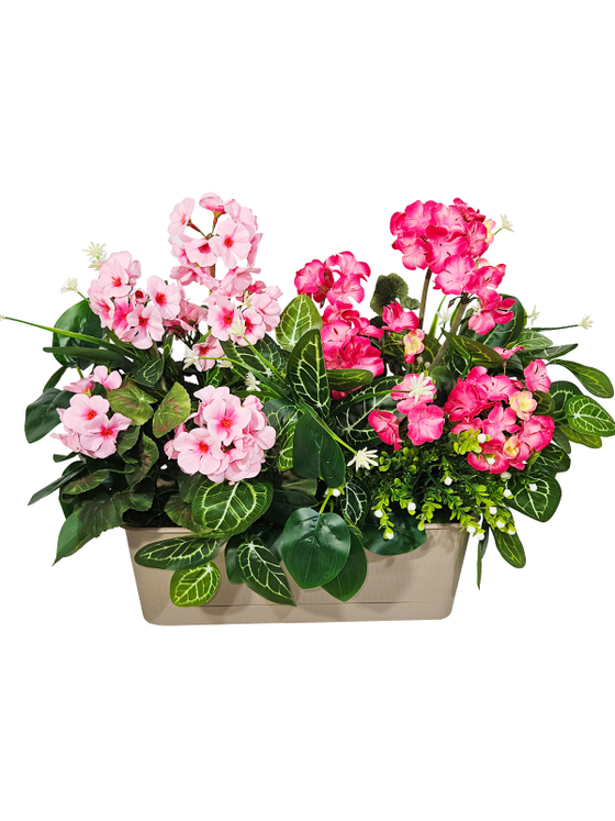 Герань искусственная с зеленью 40см в кашпо Прованс