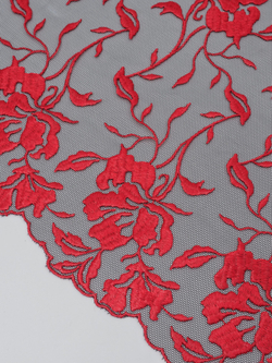 Вышивка на сетке черная с красным неэластичная ширина 23 см отрез 1 м