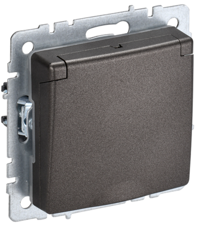 BRITE Розетка 1-местная с заземлением с защитными шторками и крышкой 16А IP20 РСбш10-3-БрТБ темная бронза IEK