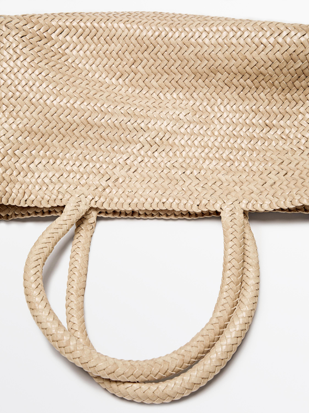 Massimo Dutti Плетеная сумка-тоут среднего размера, кремовый