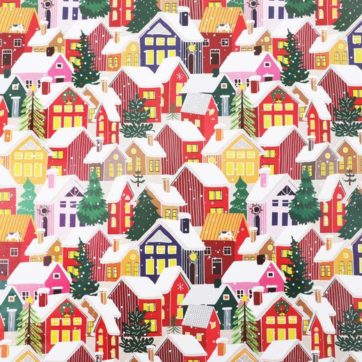 Бумага упаковочная глянцевая  «Зимние дома», 70 х 100 см
