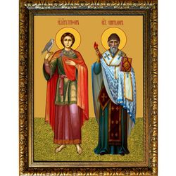 Спиридон Тримифунтский и Трифон Апамейский. Икона на холсте.