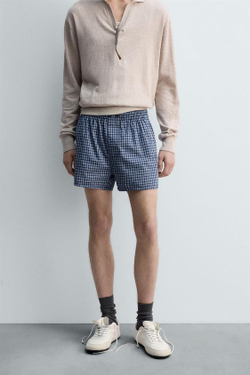 ZARA ТРУСЫ-БОКСЕРЫ ИЗ ПОПЛИНА В КЛЕТКУ - LIMITED EDITION, РАЗНОЦВЕТНЫЙ