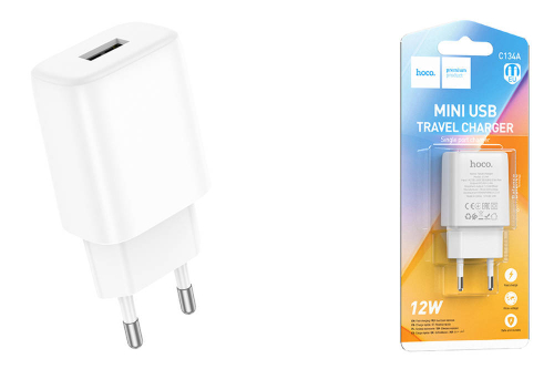 Сетевая зарядка 1-гнездо USB 5В 2.4А 12W HOCO C134A