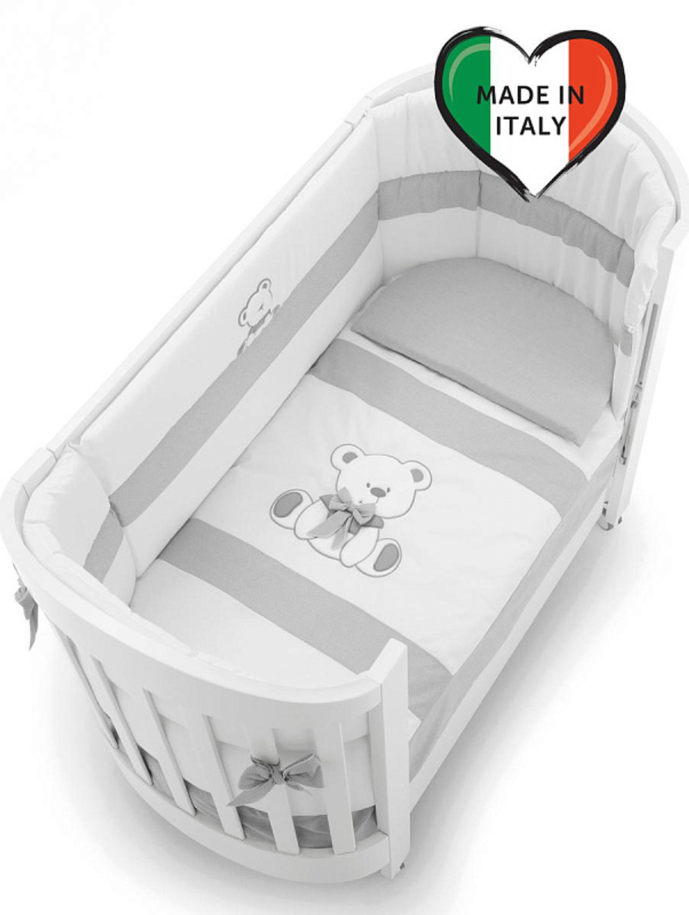 Комплект в овальную кроватку Erbesi Tato Ovale 3 предмета белый/серый