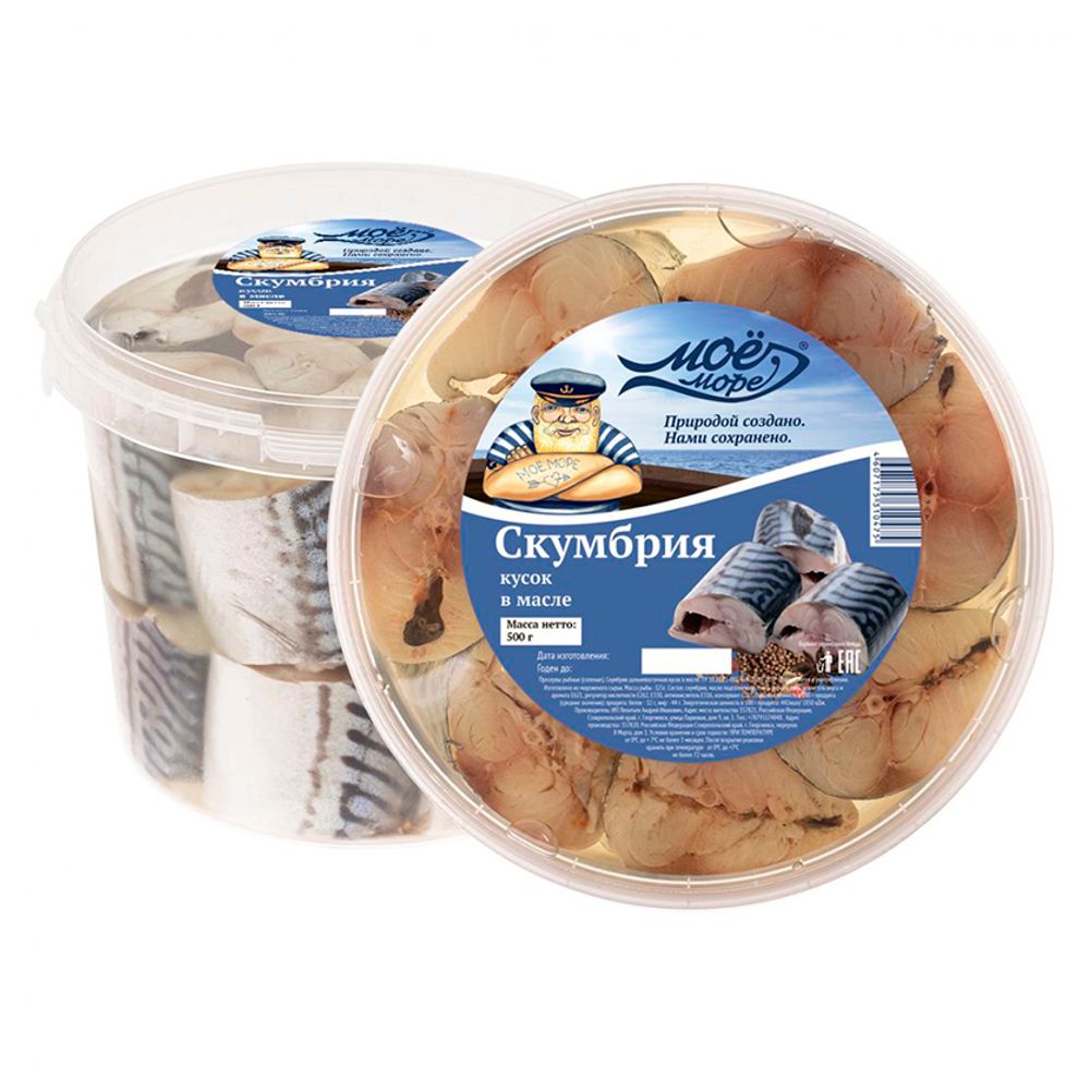 Скумбрия в масле (кусок) "Моё море" 500гр