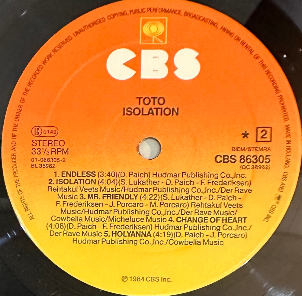 Toto - Isolation (Голландия 1984г.)