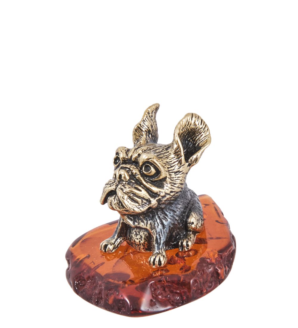 Народные промыслы AM-4027 Фигурка «Бульдожка» (латунь, янтарь)