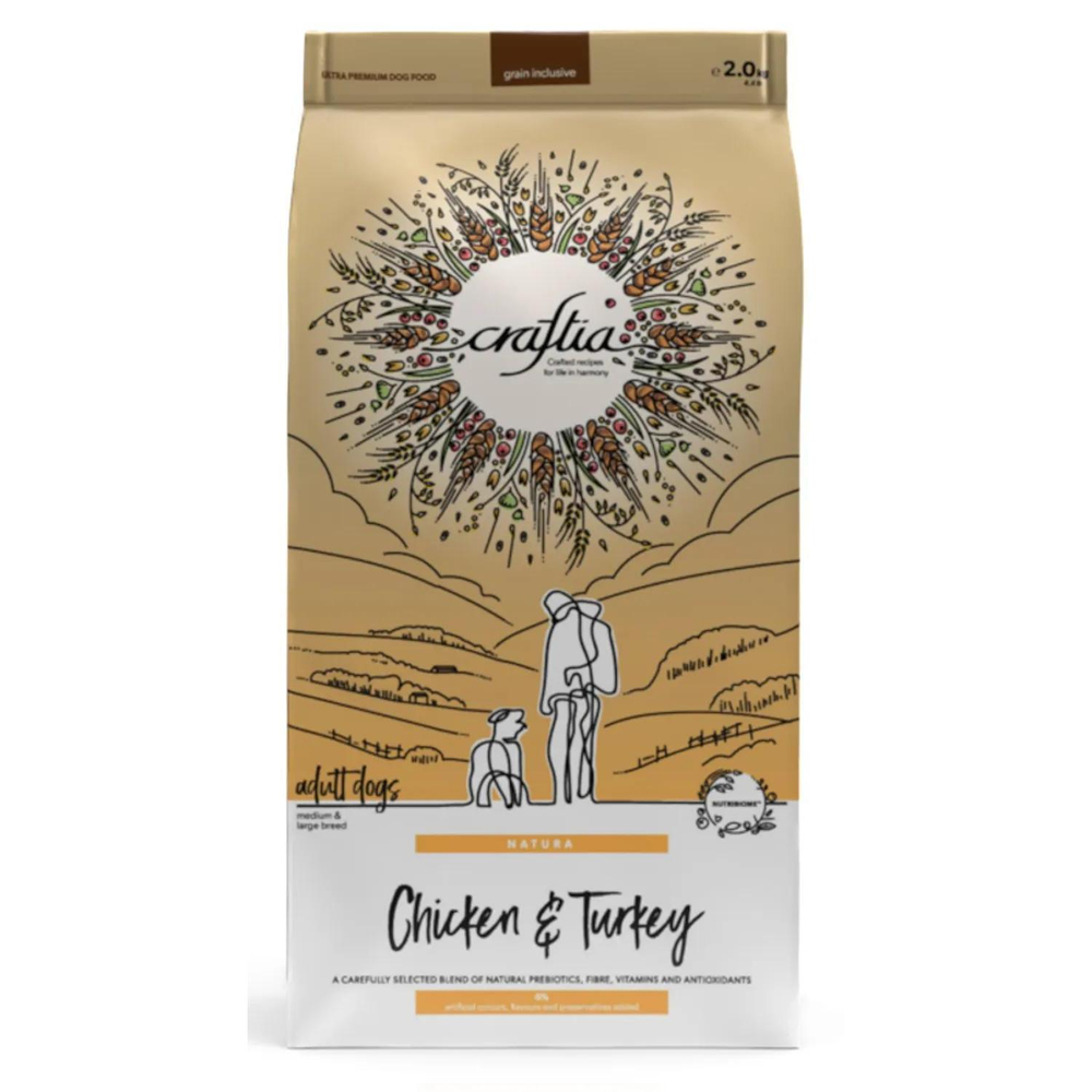 Корм для собак Craftia Natura, 2 кг, курица  и индейка