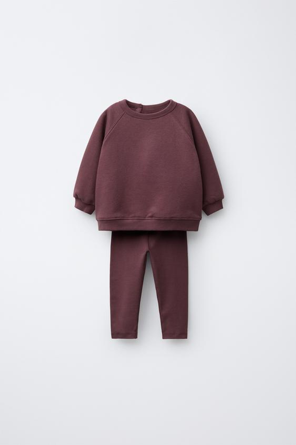 ZARA КОМПЛЕКТ ОДНОТОННОЙ ТОЛСТОВКИ И ЛЕГИНСОВ, БАКЛАЖАННЫЙ