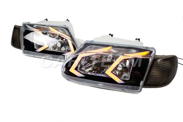 Фары ВАЗ 2113, 2114, 2115 передние в стиле AMG чёрная маска под LED-лампы, тонированные поворотники