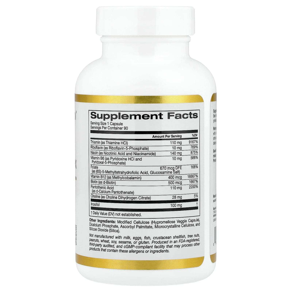 California Gold Nutrition, высокоэффективный комплекс витаминов группы B с тиамина гидрохлоридом, ниацином, пантотеновой кислотой и инозитолом, 90 вегетарианских капсул