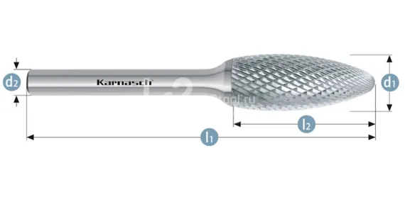 Борфреза твердосплавная Karnasch форма H, 3х6х3х38 мм, насечка HP-4, без покрытия, арт. 11.3072-005