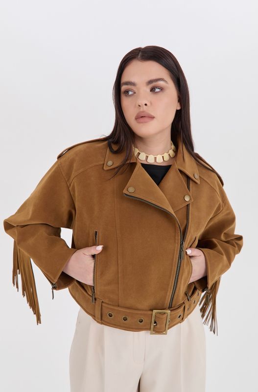 Куртка из искусственной замши, коричневая