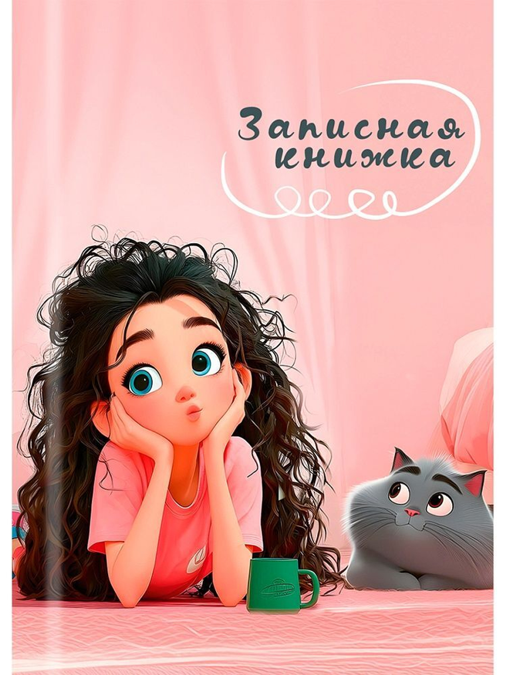 Блокнот А7 7БЦ 48л "Девушка и кот - 2" клетка, глянц.лам.