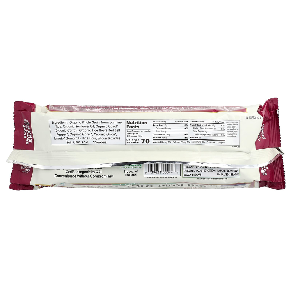 Edward & Sons, Organic Baked Crisp Brown Rice Snaps®, органический запеченный рис, овощи, 100 г (3,5 унции)