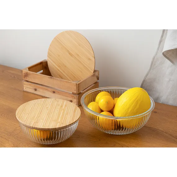 Чаша стеклянная с бамбуковой крышкой harmy, 2 л