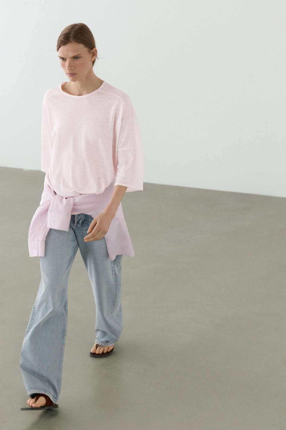 Massimo Dutti Футболка из смесовой льняной ткани, бледно-розовый