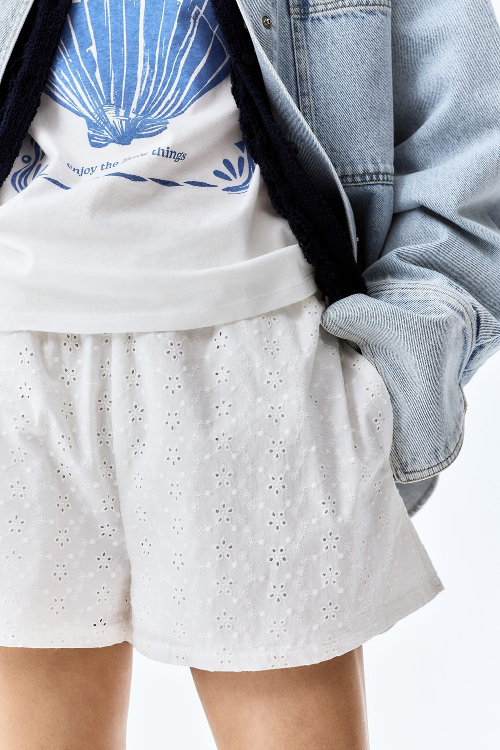 Шорты broderie anglaise с высокой талией