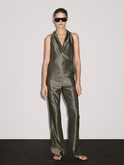 Massimo Dutti Расклешенные жаккардовые брюки со средней посадкой, темно-зеленый