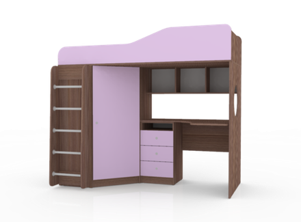 Кровать-чердак КарИВи Кадет 1 с металлической лестницей Бодего Темный Ирис