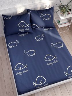 Постельное белье Сказка "Киты" 1,5-сп Наволочка 70х70 см 1 шт Простынь 150х215 см Пододеяльник 145х215 см, перкаль