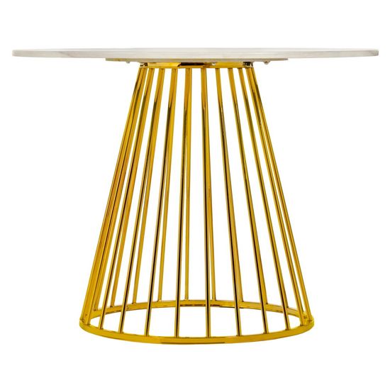 Стол Liverpool диам.100см, керамогранит белый мрамор с золотистыми ножками