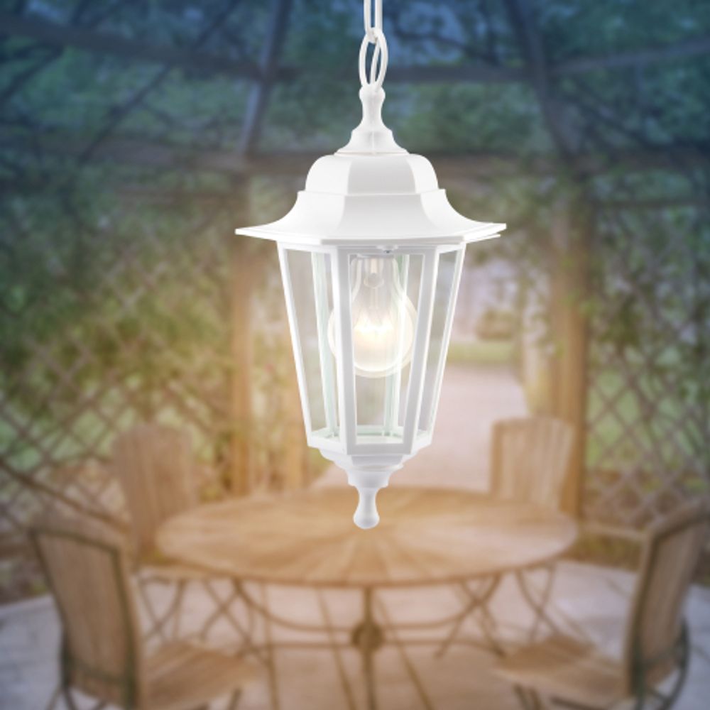 Садово-парковый светильник ЭРА НСУ 06-60-001 белый 6 гранный подвесной IP44 Е27 max60Вт