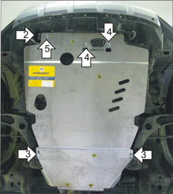 Защита картера Двигателя, КПП. 5 мм, Алюминий. для Mitsubishi Outlander XL 2007-2009 MOTODOR.31301