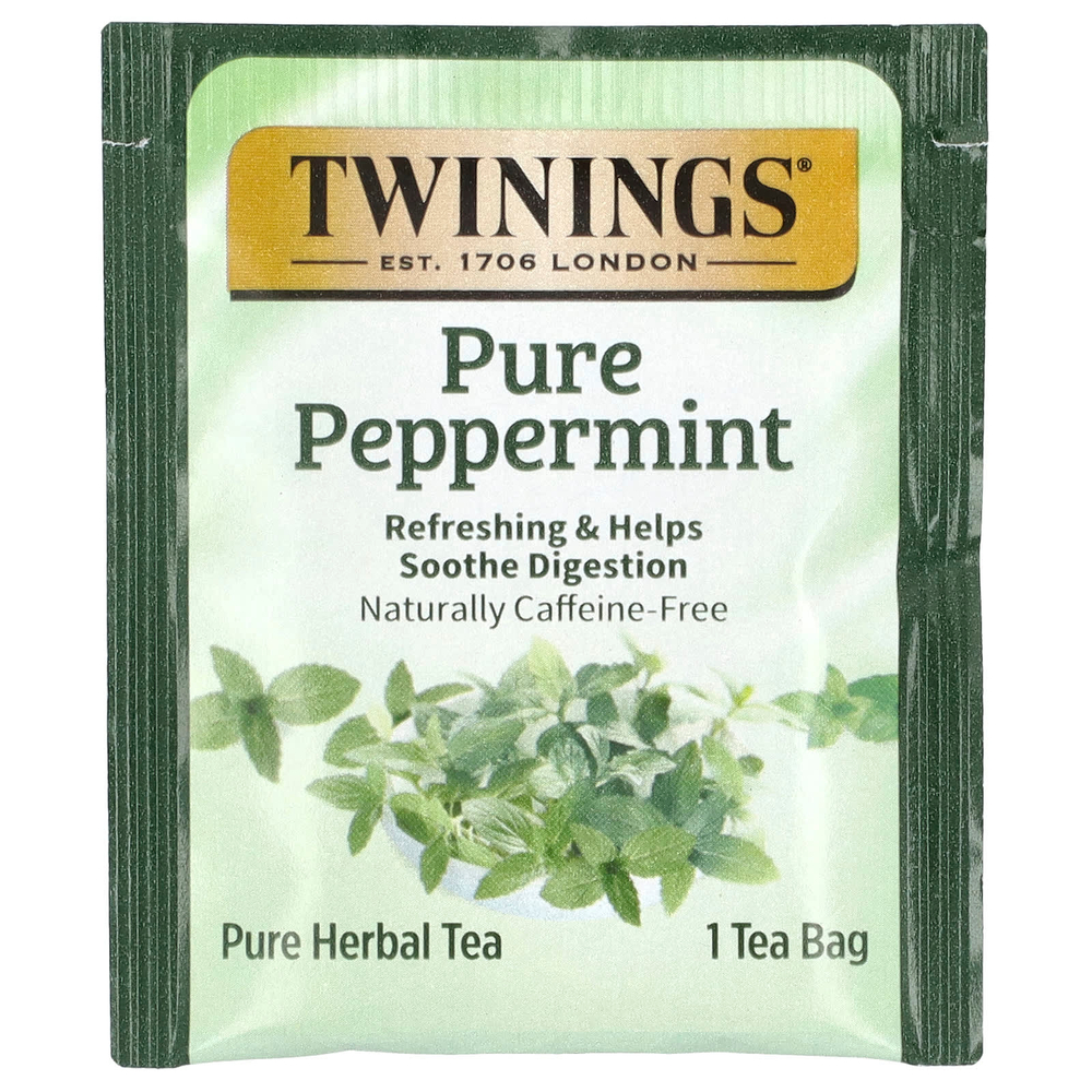Twinings, травяной чай, чистая перечная мята, без кофеина, 25 чайных пакетиков, 50 г (1,76 унции)