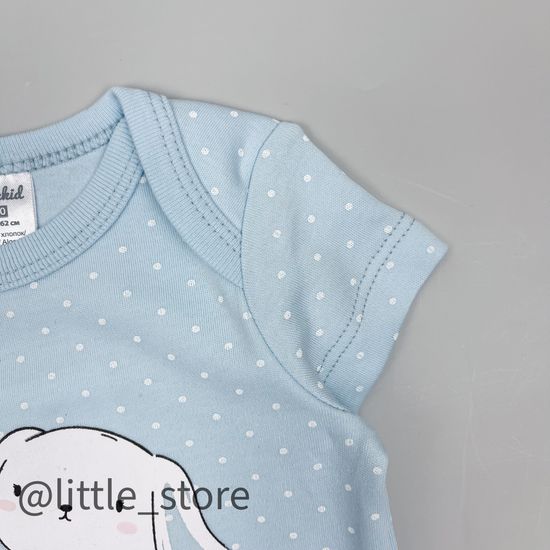 Боди хлопковое "Белые зайчики" на нежно-голубом