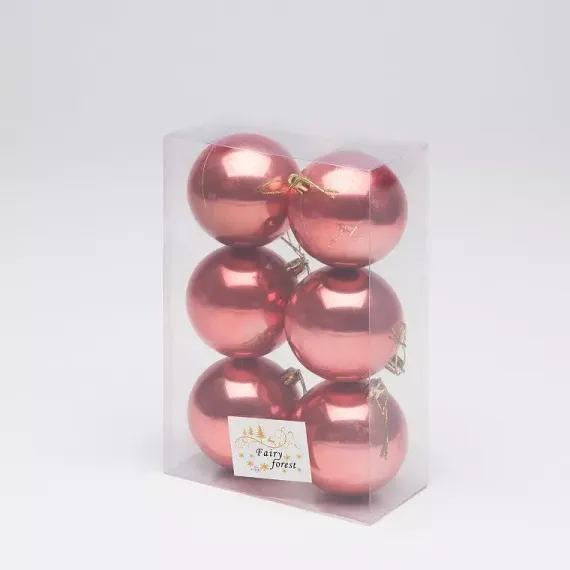 Набор пластиковых шаров Анет 80 мм., морковный перламутр, 6 шт., ЕлкиТорг (150317)