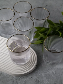 Набор стаканов 6шт с глубокими ребрами и золотой каймой