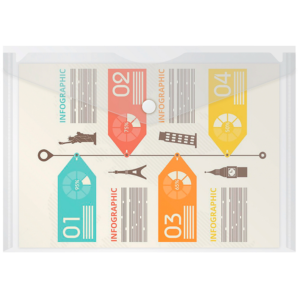 Папка-конверт на кнопке Бюрократ, А5, 180 мкм, прозрачная