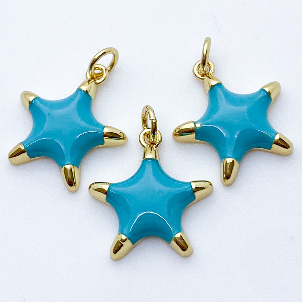 Подвеска Звезда, цвет золото+голубой, размер 18*16 мм, цена за 1 шт