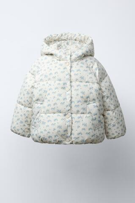ZARA СТЕГАНАЯ ФЛИСОВАЯ КУРТКА С ПРИНТОМ, ЭКРЮ