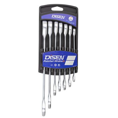 Набор ключей трещоточных 7пр.(8,10,12,13,14,17,19мм),в пластиковом держателе DISEN DSD1509