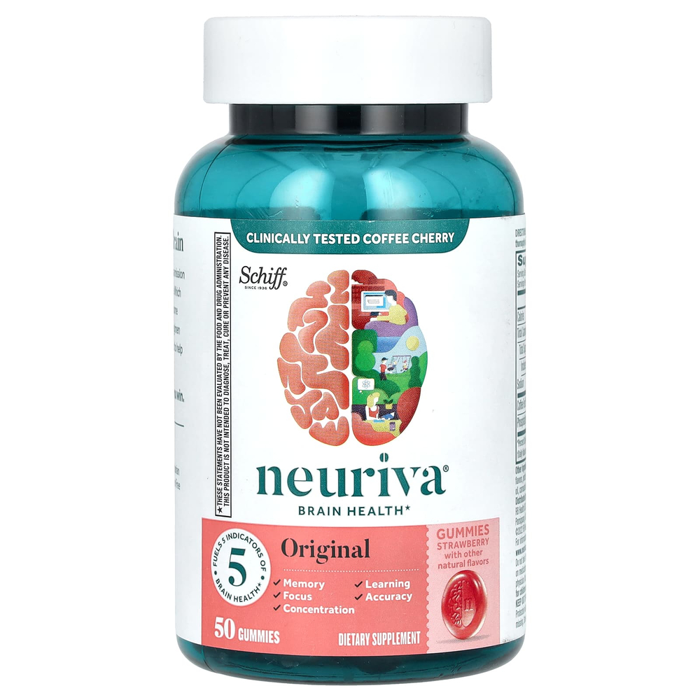 Schiff, Neuriva Brain Performance, оригинальный, со вкусом клубники, 50 жевательных таблеток