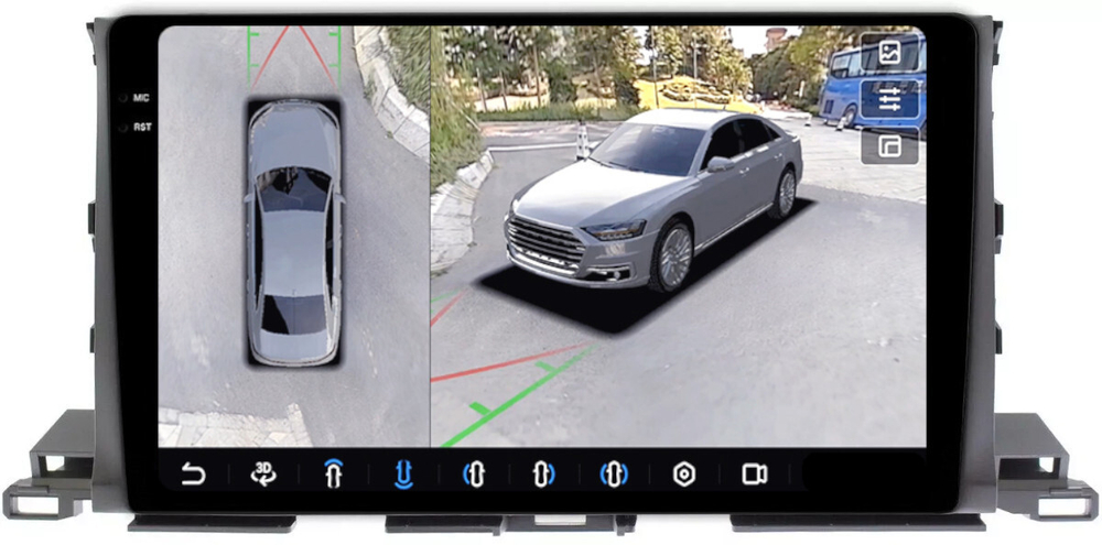 Магнитола для Toyota Highlander 3 XU50 2013-2020 - FarCar BX467M-360 монитор 10.36" 2K QLED на Android 13, 6Гб+128Гб, CarPlay, 4G SIM-слот, 4 камеры в комплекте